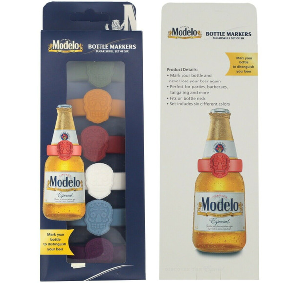6 Pack Set Modelo Sugar Skull Bottle Markers Bottleneck Drink Tags Glass Markers - Picture 8 of 14